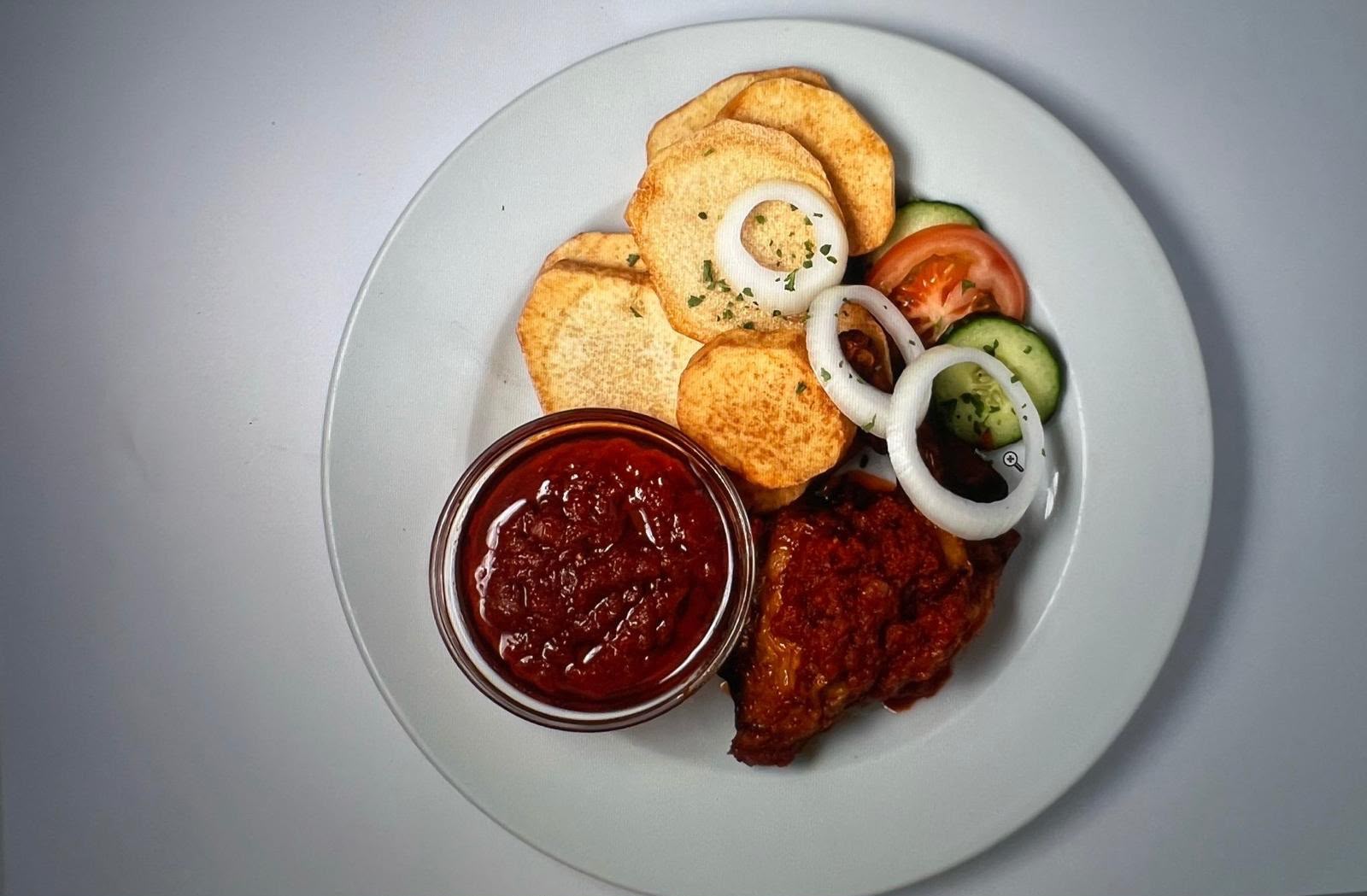 Fried Yam, Stew & Vegetables
